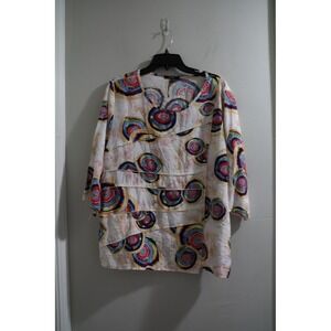 Radzoli 2X Tunic Top Tiered White Multicolor Abstract Print Rayon Blend